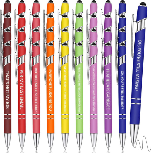 Eersida 40 Pcs Snarky Office Pens, Funny Insulting Ballpoint Pens with Macaron Touch Stylus for Office Use