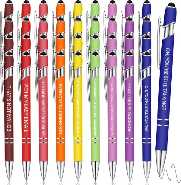 Eersida 40 Pcs Snarky Office Pens, Funny Insulting Ballpoint Pens with Macaron Touch Stylus for Office Use