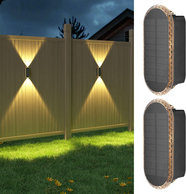 Ellasay Fence Lights Solar Powered: 2 Pack Solar Wall Lights Outdoor Up