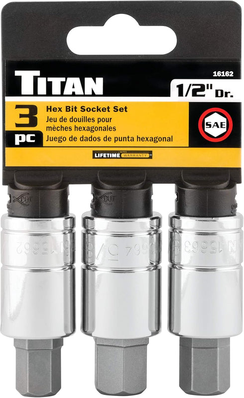 Titan 16162 3-Piece 1/2-Inch Drive SAE Large Hex Bit Socket Set