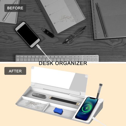 SELEAD Desktop Glass Whiteboard with Wireless Charger Station & Built-in Mirror, Dry Erase Board, White