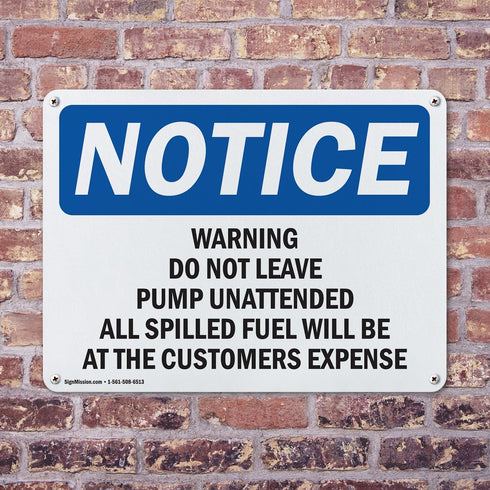 (2 Pack) Warning Do Not Leave Pump Unattended Sign, 14 Inch X 10 Inch Plastic, Weather Resistant for Workplace