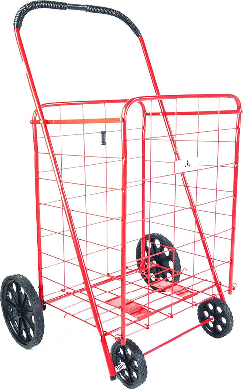 ATHome ATH Large Deluxe Rolling Utility / Shopping Cart - Stowable Folding Heavy Duty Cart with Rubber Wheels For Haul
