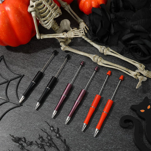 Whaline 24Pcs Halloween Beadable Pens, Orange Purple Black Gel Ink, Retractable Writing Pens with Extra Refills for DIY
