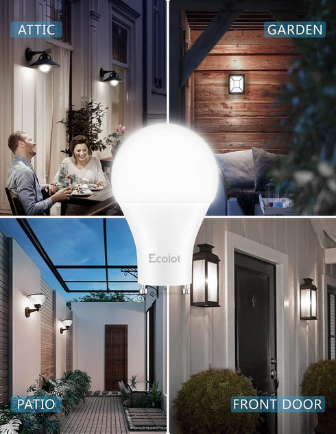 GU24 Dusk to Dawn Outdoor Light Bulbs, Light Sensor A19 LED, Automatic On/Off, 10-Watt (90-Watt Equivalent), 4 Pack