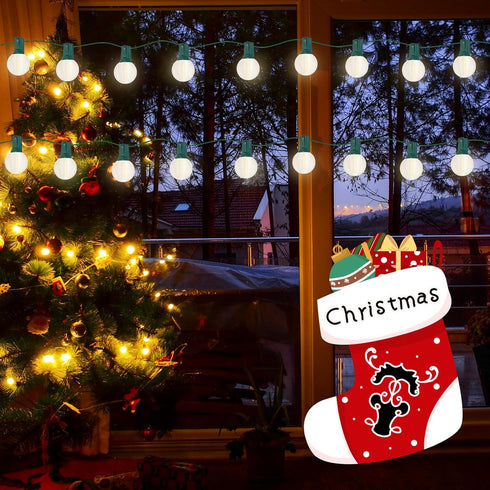 25Ft G40 25 Bulbs(2 Abeja Frosted White String Lights, Globe Patio String Lights with LED Frosted Spare), Vintage