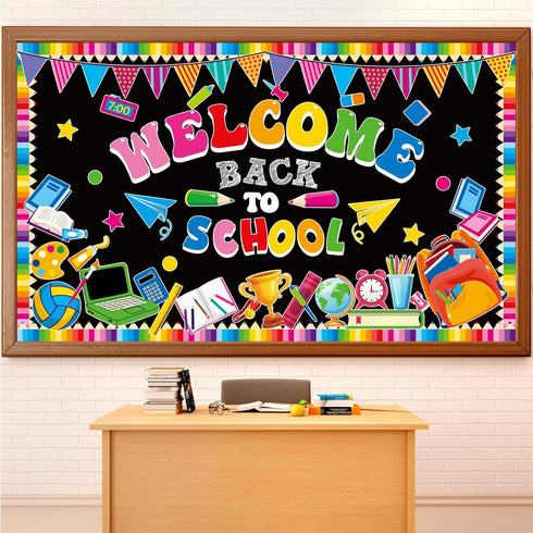 Welcome Back to School Bulletin Board Decorations, First Day Theme Border Set, Pencil Notebook Paper Cutouts
