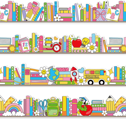 AnyDesign 69 Ft Colorful Bookshelf Bulletin Board Border 60Pcs Border Trim Self-Adhesive Back