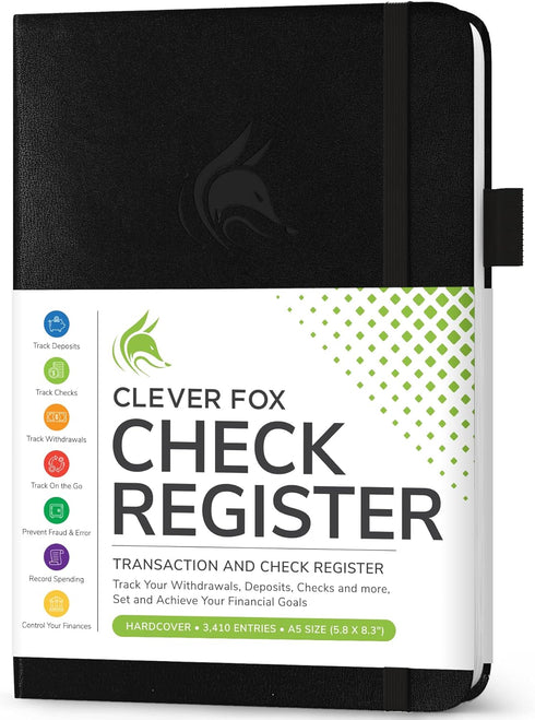 Clever Fox Check Register Book - Deluxe Transaction Register, Accounting Ledger Book for Personal and Work Use