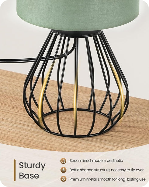 2700K Bulb J06TL05 Green Table Lamp, Small Sage Green Lamp with Linen Shade & Black Metal Base, Modern Nightstand Lamp