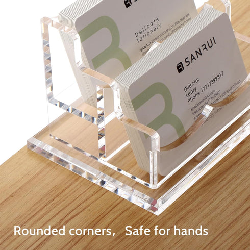 SANRUI Business Card Holder for Desk, Clear Acrylic Horizontal Business Card Display Stand with 2 Slots