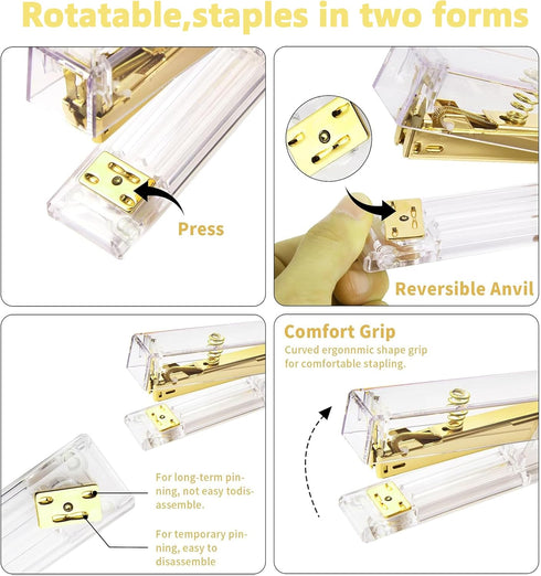 Gold Acrylic Desktop Stapler, 25 Sheet Capacity, includes 1000 Staples and Staple Remover