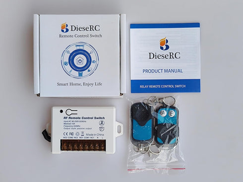 DieseRC 2 Channels Wireless Relay Remote Control Switch, 433Mhz RF AC 110V 120V 220V 240V, 10A Relay Receiver