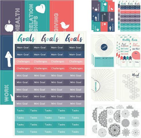 Improve Yourself Planner Stickers Set - 24 Sheets Self-Improvement Sticker Pack for Journals