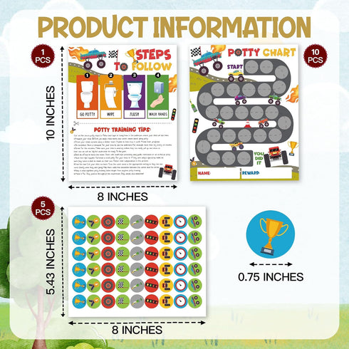 APIILVPQ 10 8x10 A03 Potty Training Chart with Reward Stickers, Potty Chart for Toddlers Boys, Truck Reward Training