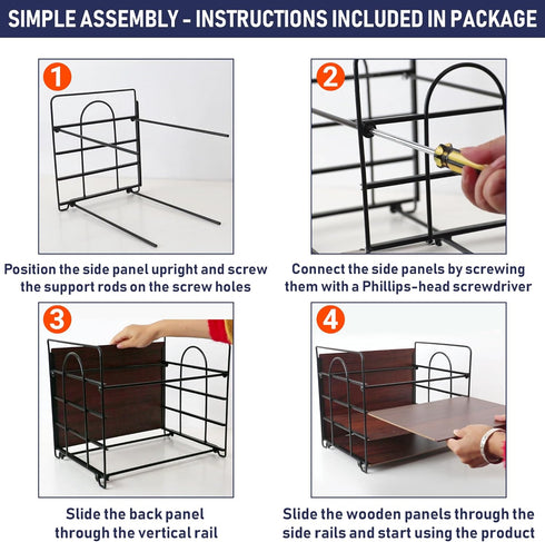 Office Organizer with 4 Tiers, Desk File Organizer with Wood Patterned Shelves for Storage of Paper, Bills, Letters