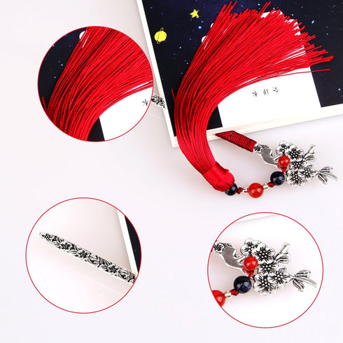 Chinese Metal Bookmarks with Tassel, Vintage Bookmark with Handmade Silky Tassel for Book Lovers
