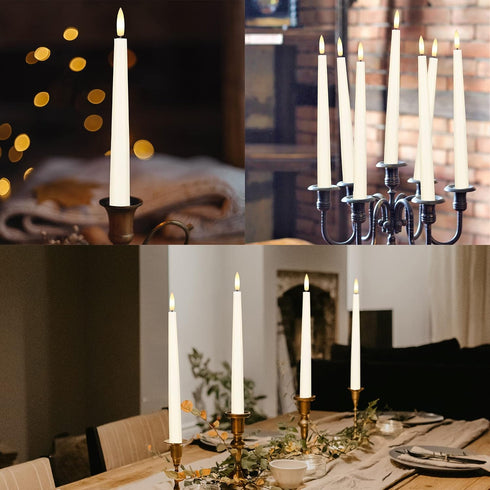 3D 11.4" 6 Pack Flameless Taper Candles with Wick, Real Wax LED Candles with Remote and Timer, Flickering Candlesticks
