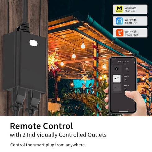 Minoston MP24W Outdoor Smart Plug with 2 Individual Control Sockets, Weather-Resistant, Works with Alexa, Google