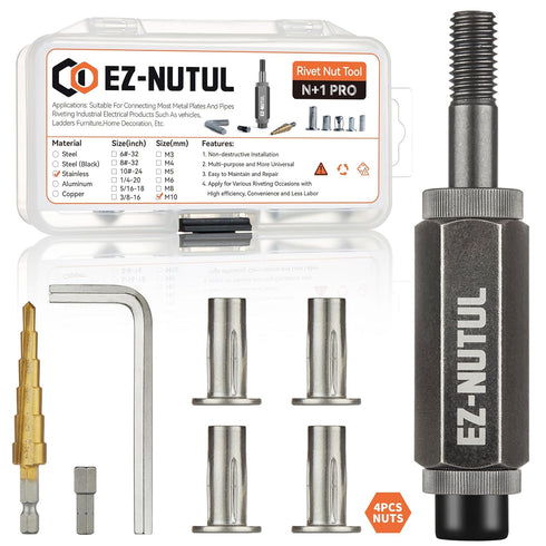 Multi-Grip Rivet Nut Installation Tool Set with Pre-Bulbed Shank Flat Head Threaded Insert Nut Assortment Kit