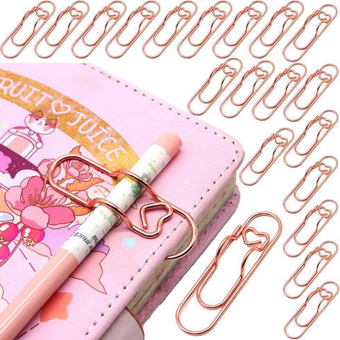 Pen Holder for Notebook, 20PCS Metal Pen Clips with Heart, Cute Journal Paperclips, Large Size Pencil Holder (Rose Gold)