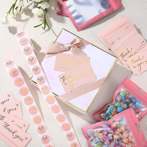 Epakh 1140 Pieces Thank You Card and Sticker Set, Includes 100 Thank You Business Cards, 1000 Roll Labels, 40 Packaging