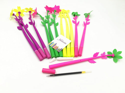 Yansanido Fluent Writing Pen, 12 Pcs 0.5 mm Black Ink, Flower Shape Cute Gel Ink Pen for School Office Supplies