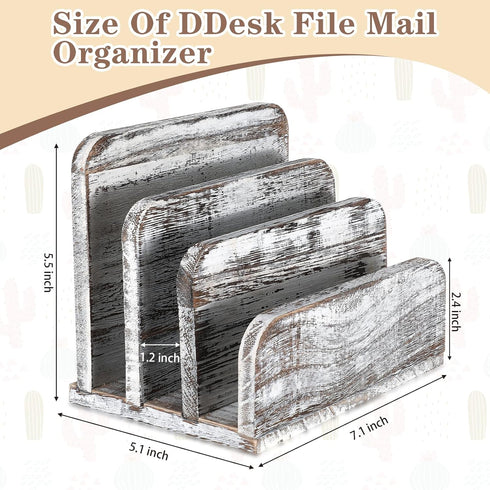 Wooden Mail Holder 3 Slots Mail Organizer for Desk Wood File Paper Letter Sorter for Letter Envelope Filing Cell Phone Document Storage, Organizer Tray for Office and Home (Old White) by Briwooody