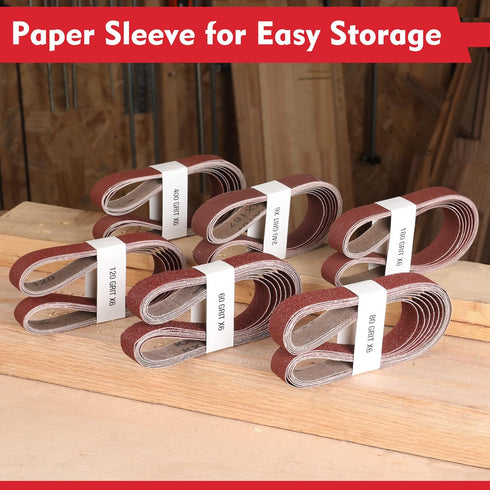 WORKPRO 36 Pack 1 x 30 Inch Sanding Belts, Aluminum Oxide Abrasive for Woodworking, Metal Polishing