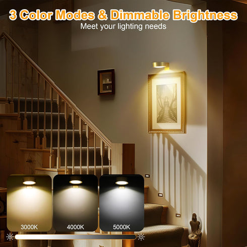 3Pcs Battery Operated Picture Light - Magnetic LED Art Display Light with Remote, Dimmable, Gold