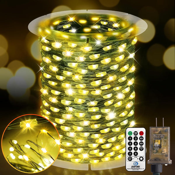 KNONEW 203FT Outdoor Christmas Fairy Lights Plug in,600 LED String Lights Outdoor
