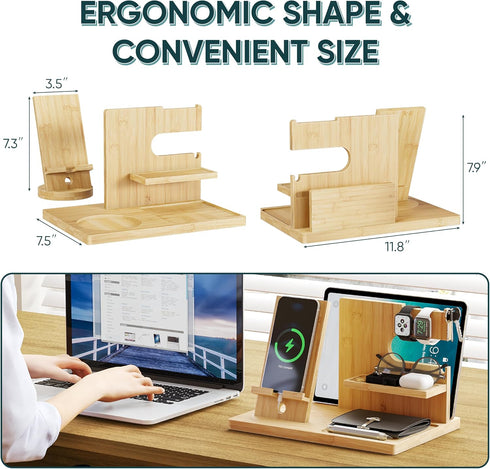 Semiocthome Wood Phone Docking Station with Separate Phone Stand, Bedside Organiser Desk Organiser Presents for Him