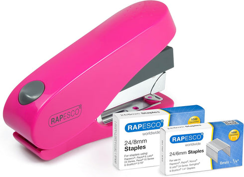 Rapesco 1468 Luna Hot Pink Stapler, 50 Sheet Capacity, Less Effort with 2000 Staples Included