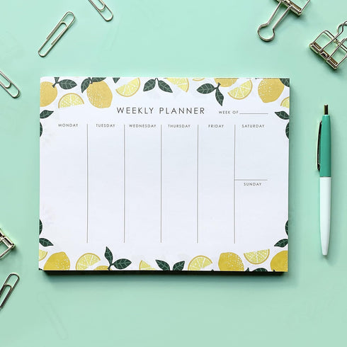 Weekly Planner Notepad, 9x7” inches, 52 Tear Off Sheets for To Do List, Notes & Schedule - Lemons