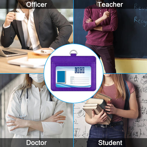 Wisdompro 2-Sided PU Leather ID Badge Holder - Purple (Horizontal) with 1 ID Window, 1 Card Slot, and 1 Piece 23 Inch
