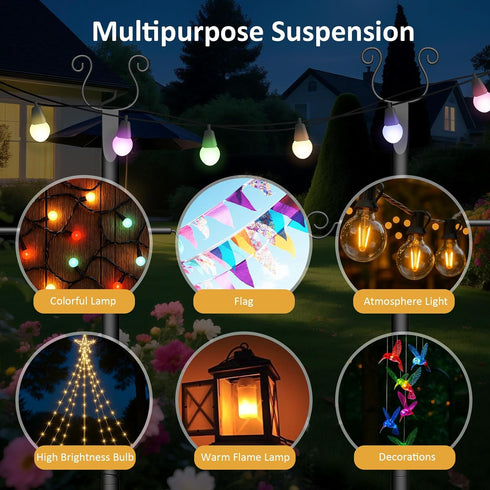 ShineU 2 Pack 10 String Light Poles - Ft Patio Heavy Metal Lighting Posts, Adjustable Outdoor Stand with Fork