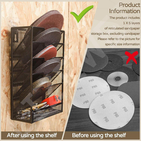 Hanging 5-Tier Mesh Sandpaper Organizer, Metal Storage Rack for 5 Inch and 6 Inch Sandpapers (Excludes Sandpaper)