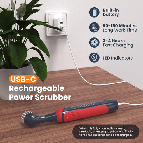 11-Piece IPX7 LifeBasis Rechargeable Power Scrubber Kit, Cordless Electric Cleaning Brush, Waterproof Electric Grout