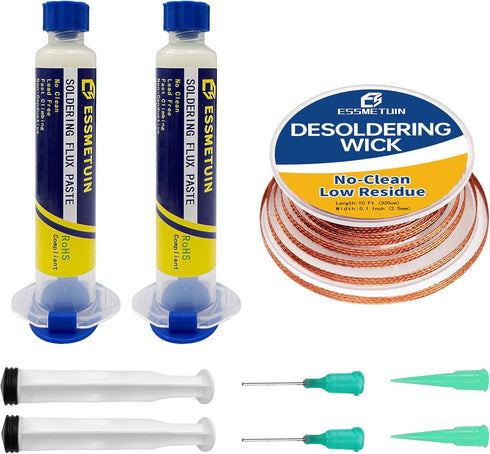 No Clean Soldering Flux Paste & Solder Wick, 10Ft Braid for Remover Solder Solder Flux