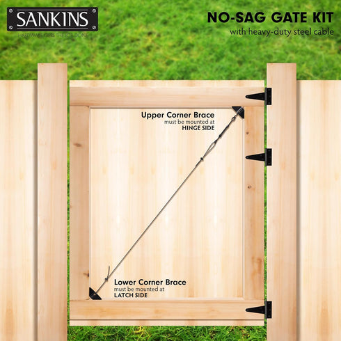 SANKINS Black Anti-Sag Gate Kits for Wooden Fence, Gate Support Cable Kit Hardware, 1 Pack Outdoor Repair Kit