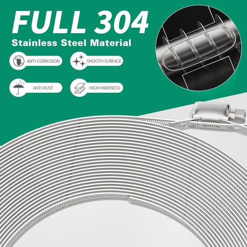 10FT Hose Clamps, 304 Stainless Steel Hose Clamp Assortment Kit with 8 Fasteners, Adjustable Worm Gear