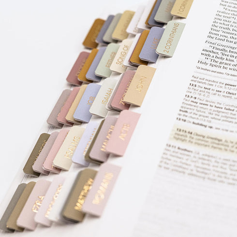 Verse & Vow 66 24 Bible Tabs, Coastal Crush - Tabs + Blanks, Laminated Gold Embossed, Durable & Elegant Bible