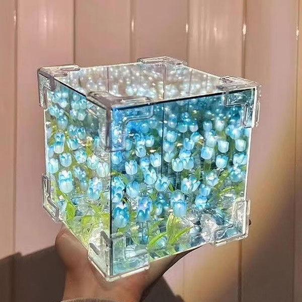 C&M LED Tulip Night Light, Decorative Table Lamp with Mirror, 21 Flowers, Handmade