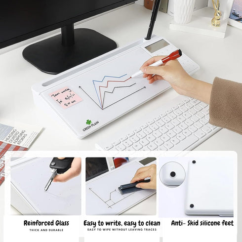 Green Plain Desktop Glass Whiteboard, Perfect Desk Board for Home, Office, and School, Glass Dry Erase Board