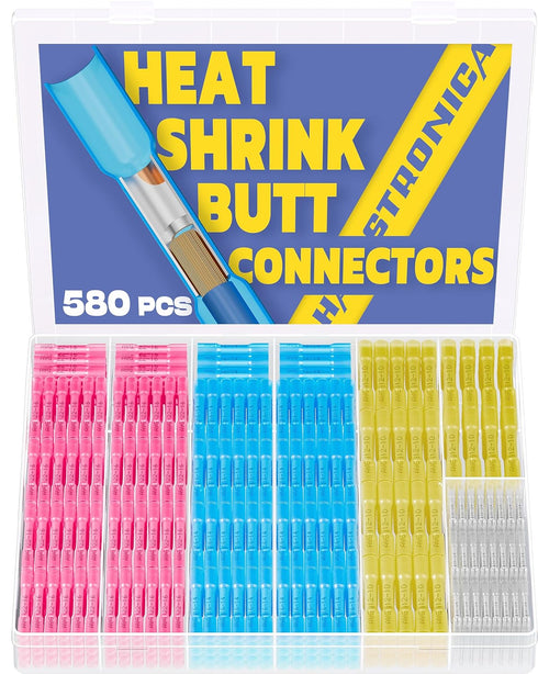 haisstronica 580PCS Heat Shrink Butt Connectors, AWG 26-10 Marine Grade Waterproof Wire Connectors (4 Colors)