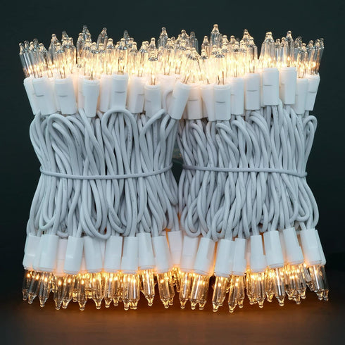 YULETIME 200 Clear Christmas Lights, 2 Strands of 21 ft 100 Count UL Certified Mini String Light (Clear - White Wire)