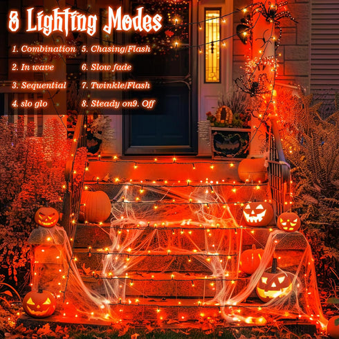FFZZKJ 100LED 33Ft 8 16.4Ft*2, 50LED*2 2-Pack Orange Lights for Halloween Lights String Outdoor Total Modes with Timer