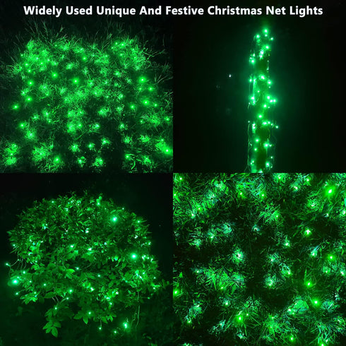 5ftx5ft 100LED HISHINY Christmas Net Lights Outdoor, Green Wire, Connectable Bush Mesh Net Lights String