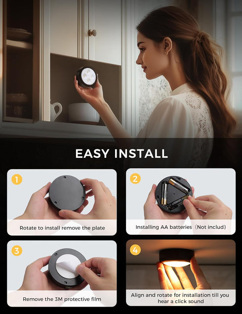 2 Pack Stick on Lights with Remote Shelf Battery Operated Push Lights Small Led Bookshelf Above Cabinet Lighting Black