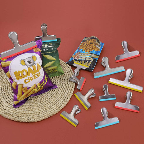 HOUSE AGAIN 12 Pack Stainless Steel Chip Bag Clips, 3 Sizes Covered with Silicone, Air Tight Seal, 5, 3, and 2.5 Inches
